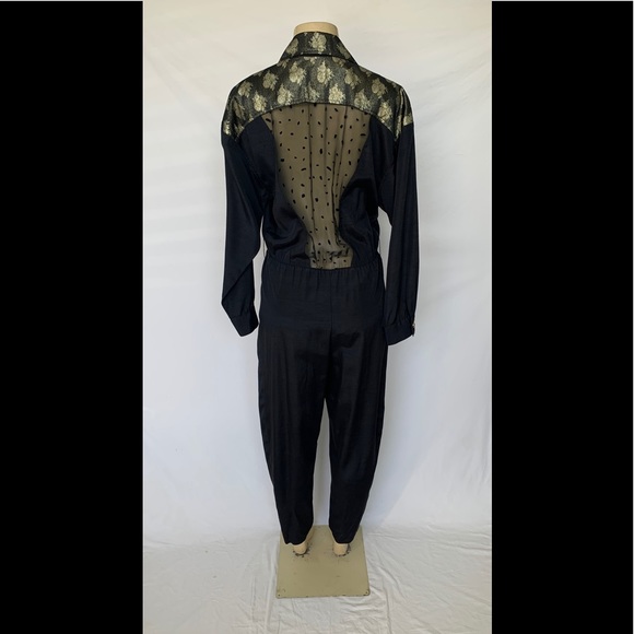 VTG Jon Wesley Sz 8 Black W/Gold Flowers Jumpsuit - Picture 4 of 8